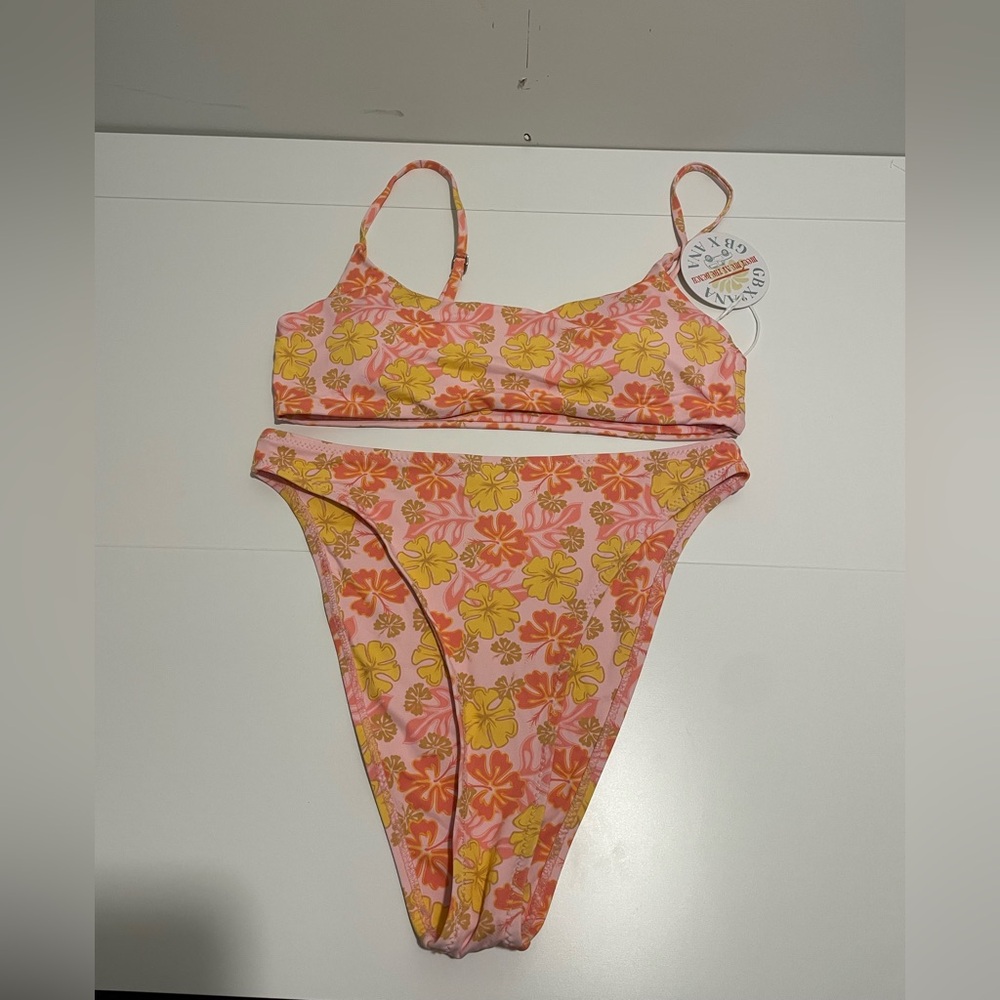 Floral Pink and Yellow Bikini Set